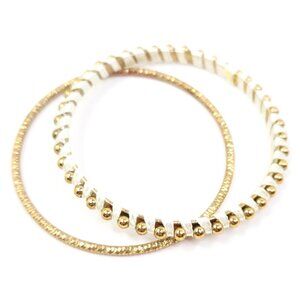 Womens Textured Gold Metal and Cream Thread Wrapped Gold Ball Bangle Bracelets